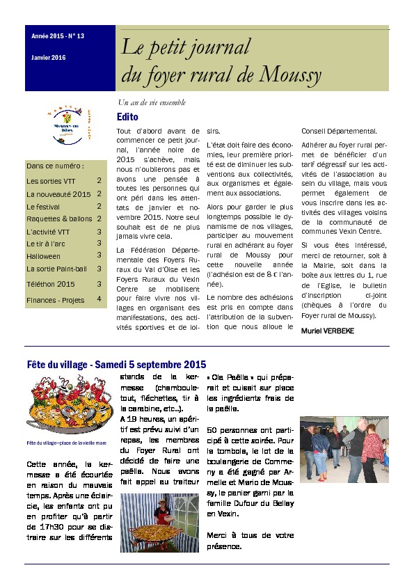 Petit journal du Foyer Rural – Janvier 2016