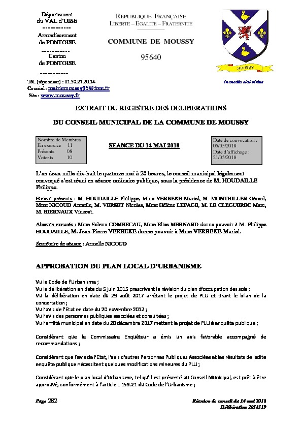 Délibération Approbation du PLU