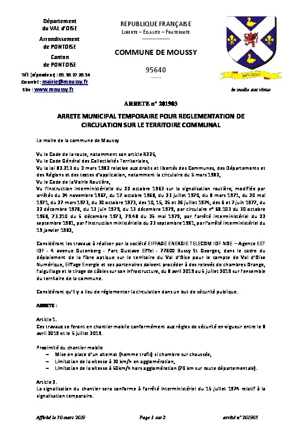 Arrêté de circulation temporaire – EIFFAGE
