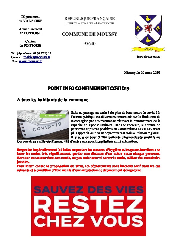 Point Info covid19 20 mars 2020