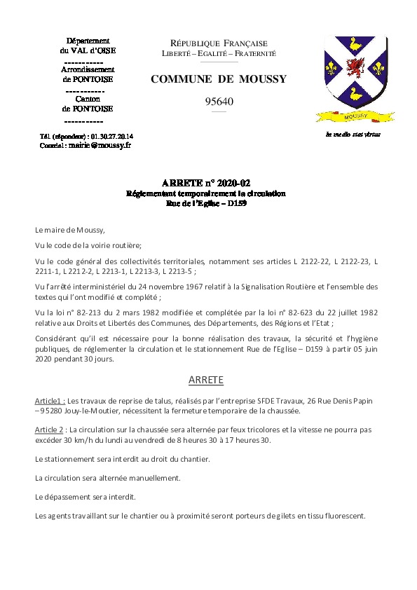 Arrêté de circulation temporaire – SFDE