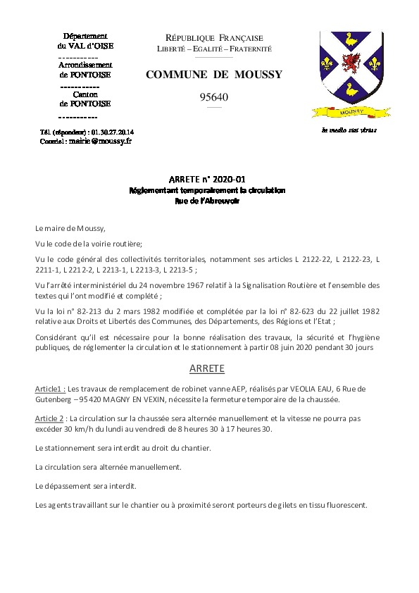 Arrêté de circulation temporaire – Véolia