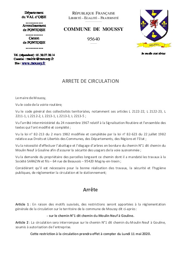 Arrêté temporaire de circulation – SARAZIN-et-fils
