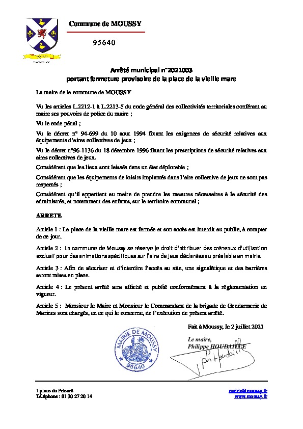 Arrêté municipal interdisant l’accès au plateau multisports