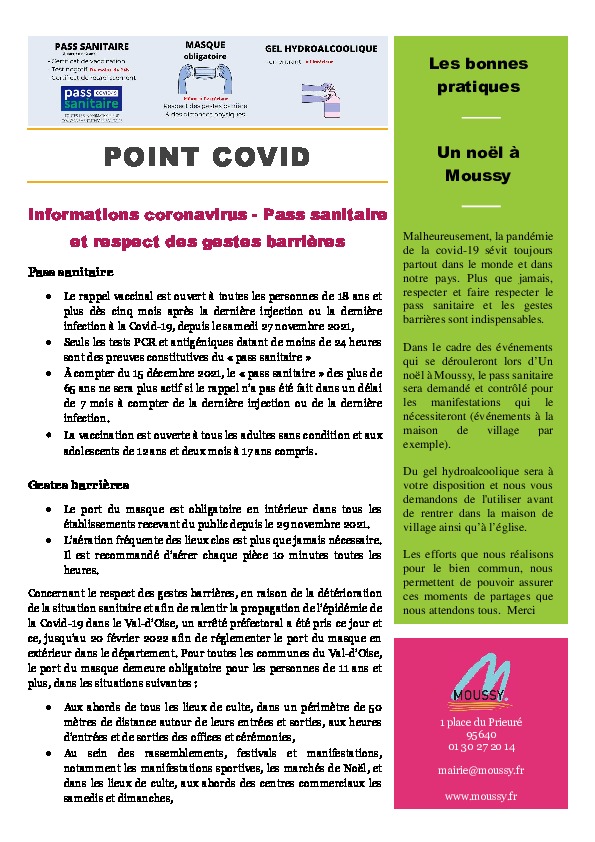 Point covid-19 – 29 novembre 2021