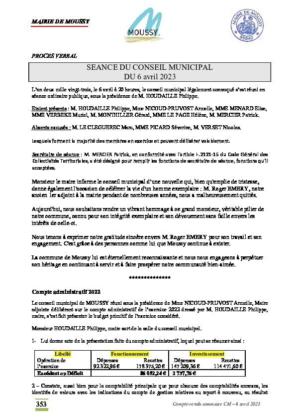 Procès-verbal réunion de conseil du 6 avril 2023